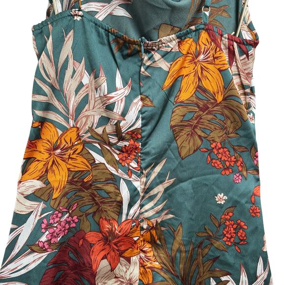 Tropical Printed Sling Satin Low Neck Slim Waist Floral Dress Women’s Size M - Picture 5 of 8